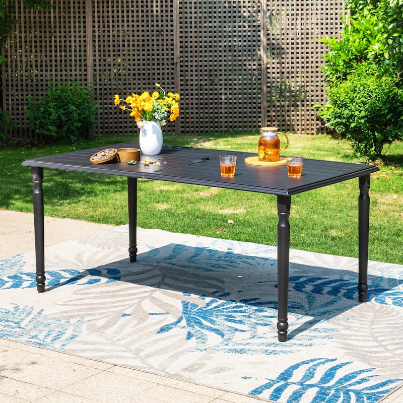 MAISON ARTS 7-Piece Outdoor Dining Set for 6, Metal Steel Dining Table with Umbrella Hole