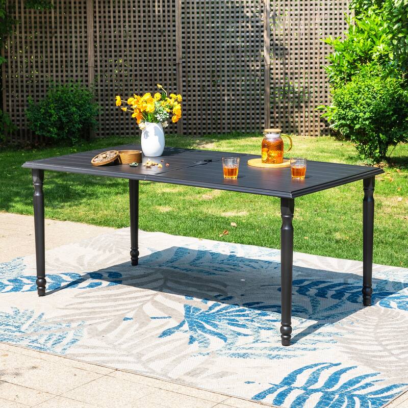 MAISON ARTS Rectangle Metal Patio Outdoor Dining Table with Umbrella Hole