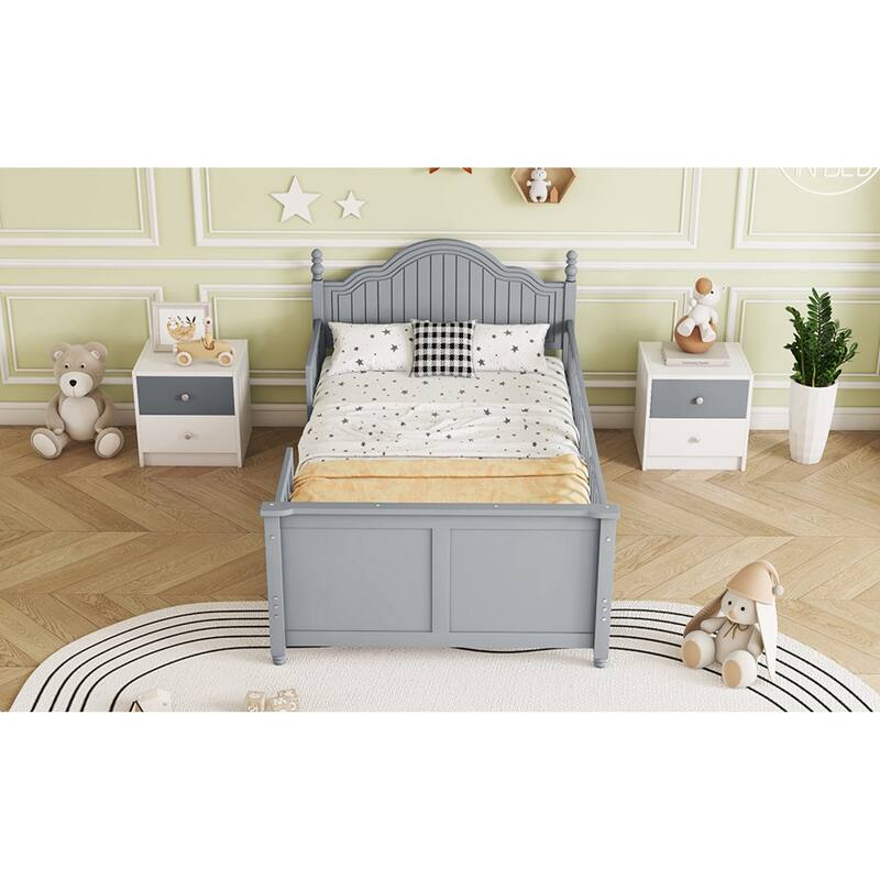 Roomfitters Twin/Full Platform Bed, Slatted Headboard and Removable Guardrails with Wooden Frame for Bedrooms or Guest Rooms