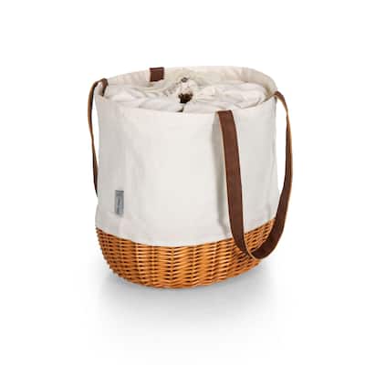 Picnic Time Coronado Canvas Willow Basket Tote, (Beige Canvas) - 14.17 x 11.42 x 13.4