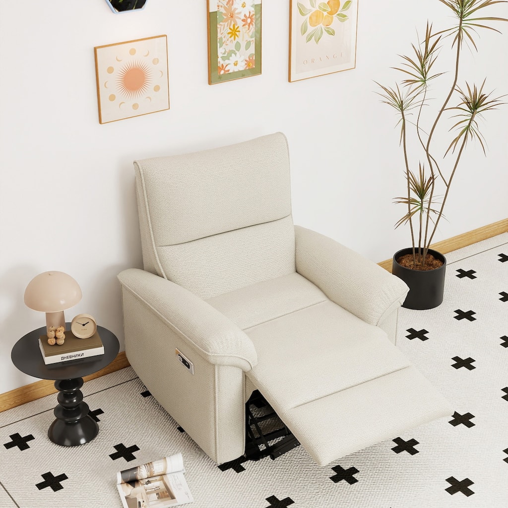 GDFStudio - Zero Wall Snowflake Velvet Power Recliner with USB Type-C