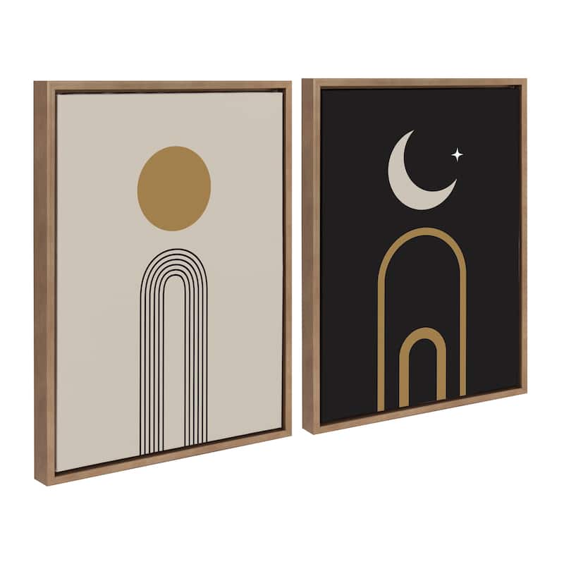 Kate and Laurel Sylvie Boho Minimalist Sunrise Rainbow and Boho Moon Arches Framed Canvas Art Set by The Creative Bunch Studio - 2 Piece Set 18x24 - Gold