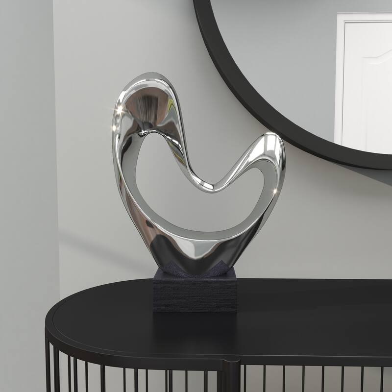 Polystone Abstract Heart Decorative Sculpture with Black Base - Silver, Copper - Roche River Decor