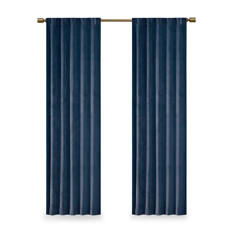 Room Darkening Metallic Printed Poly Velvet Rod Pocket/Back Tab Window Panel Pair - 95 Inches - Navy