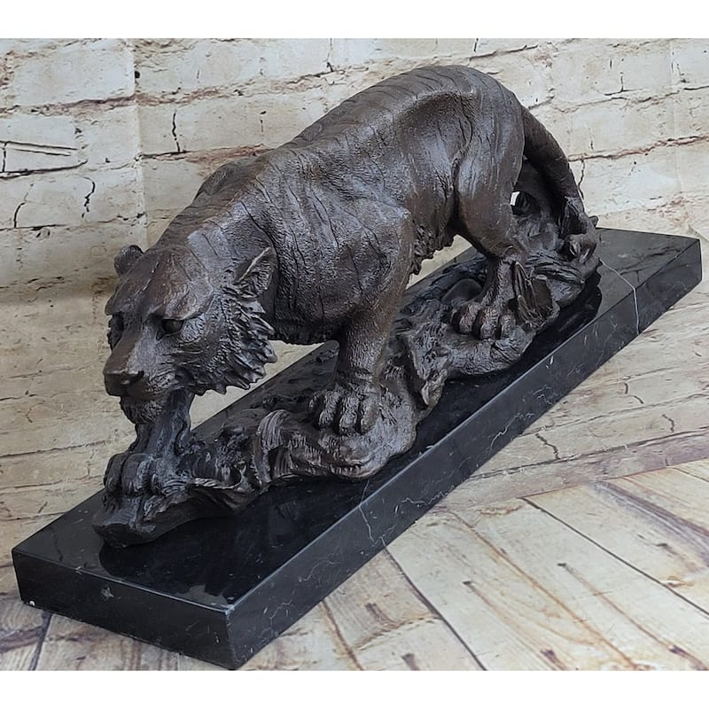 Signed Vienna Bronze Marble Imitative Leopard Panther Imitative Cat Statue Sculpture Figurine