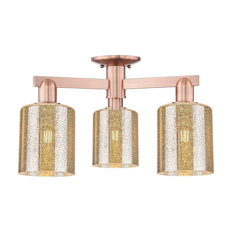 Innovations Lighting Endless Possibilities Arcadia - Cobbleskill - 3 Light 23" Semi-Flush Mount - Mercury/Antique Copper