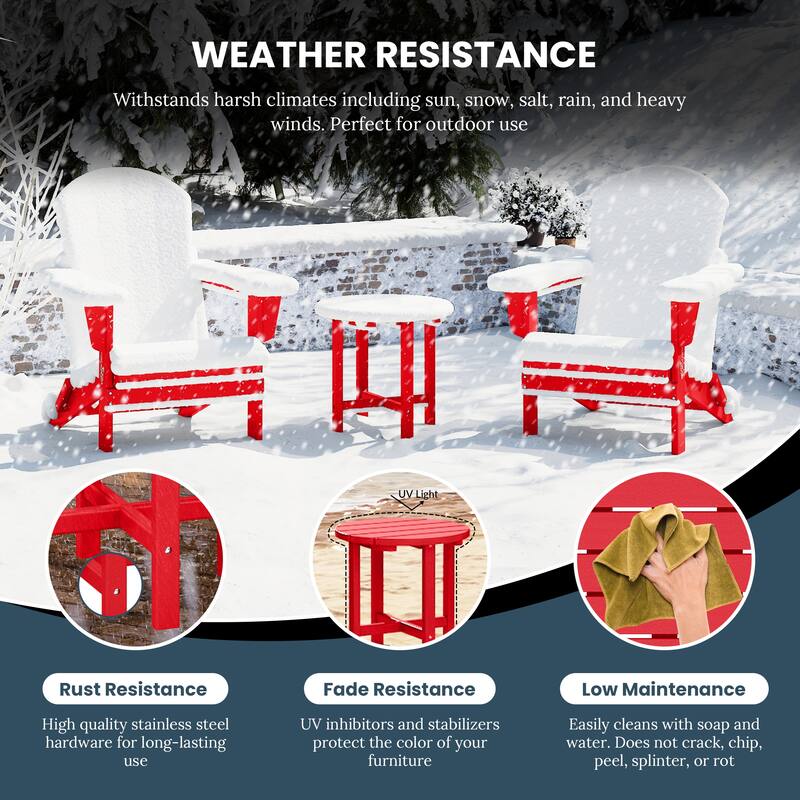 Laguna Outdoor 3-Piece Folding Adjustable Adirondack Chair with Hideaway Ottoman & Round Side Table