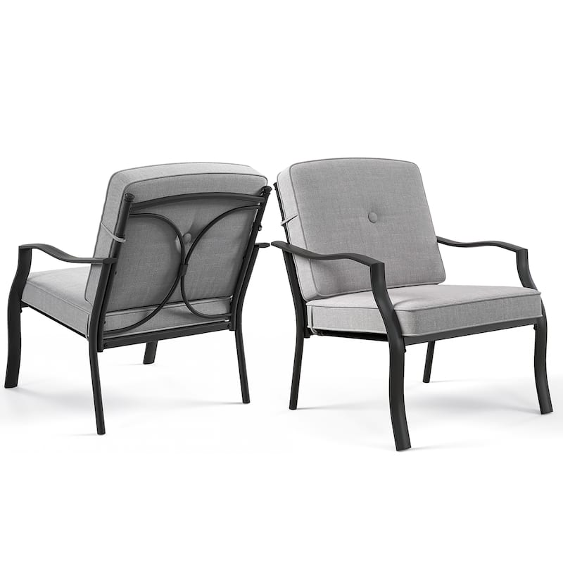 Gymax 2PCS Metal Chairs Outdoor Dining Seat Heavy Duty w/ Cushions - Grey
