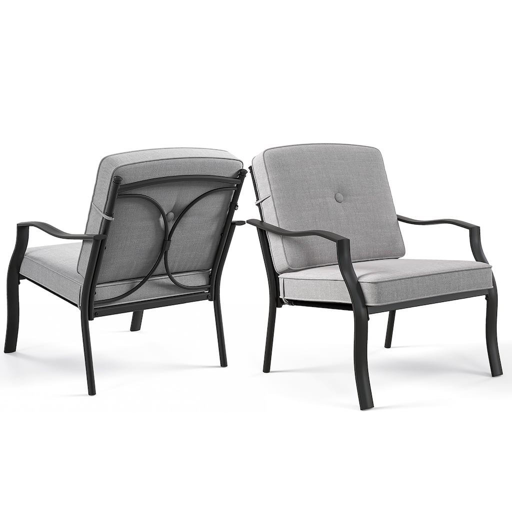 Gymax 2PCS Metal Chairs Outdoor Dining Seat Heavy Duty w/ Cushions
