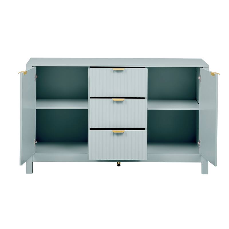 Modern Wave-Design Entryway Cabinet with 3 Adjustable Shelves ,2Doors, Storage Console Table with3 Drawers