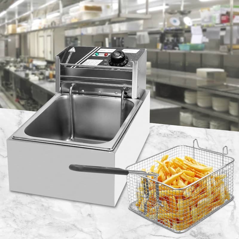 6.3QT/12.7QT Stainless Steel Single/Double Cylinder Electric Fryer Tabletop Restaurant Frying Basket(2500W/5000W)