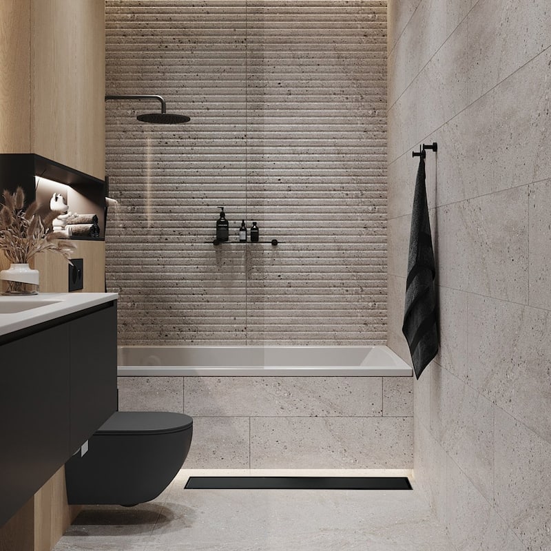 Stainless Steel Linear Shower Drain Matte Black 30x3 Bed Bath