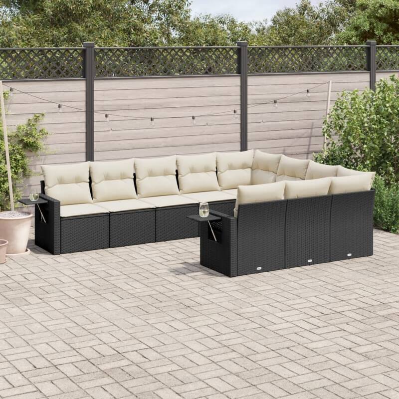 vidaXL Garden Sofa Set Black - Black and cream Large Without table