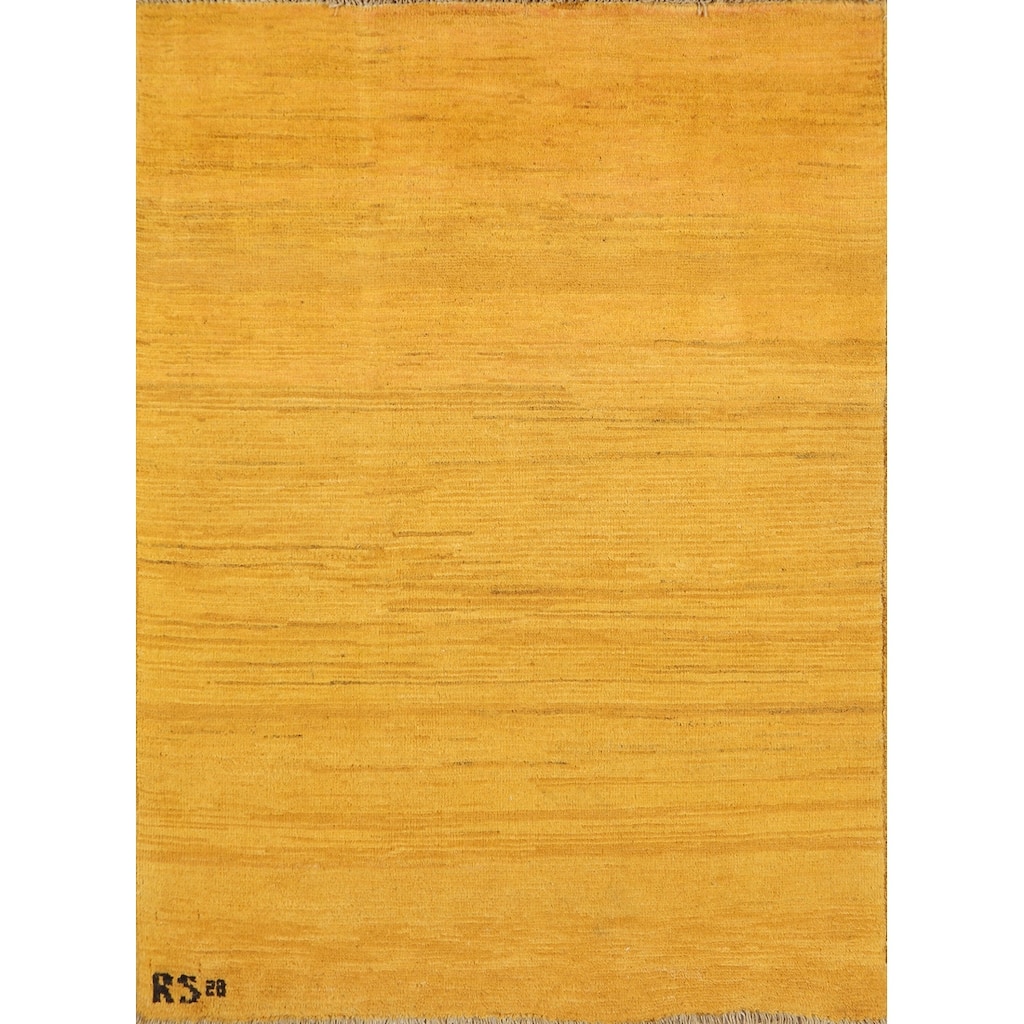 Yellow Gabbeh Oriental Foyer Rug Hand-Knotted Wool Carpet - 3'3"x 3'10"