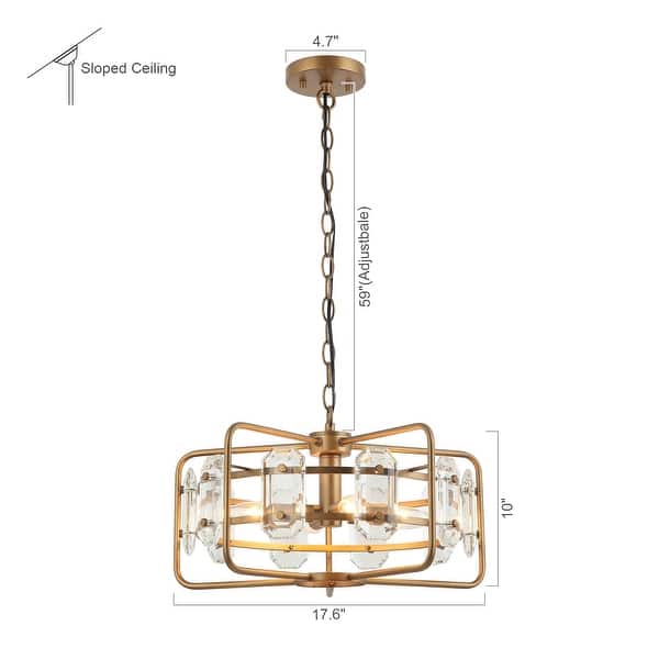dimension image slide 1 of 2, Industrial Modern 4-Light Metal Crystal Open Frame Drum Chandelier for Dining Room - 10-in H x 17.6-in D
