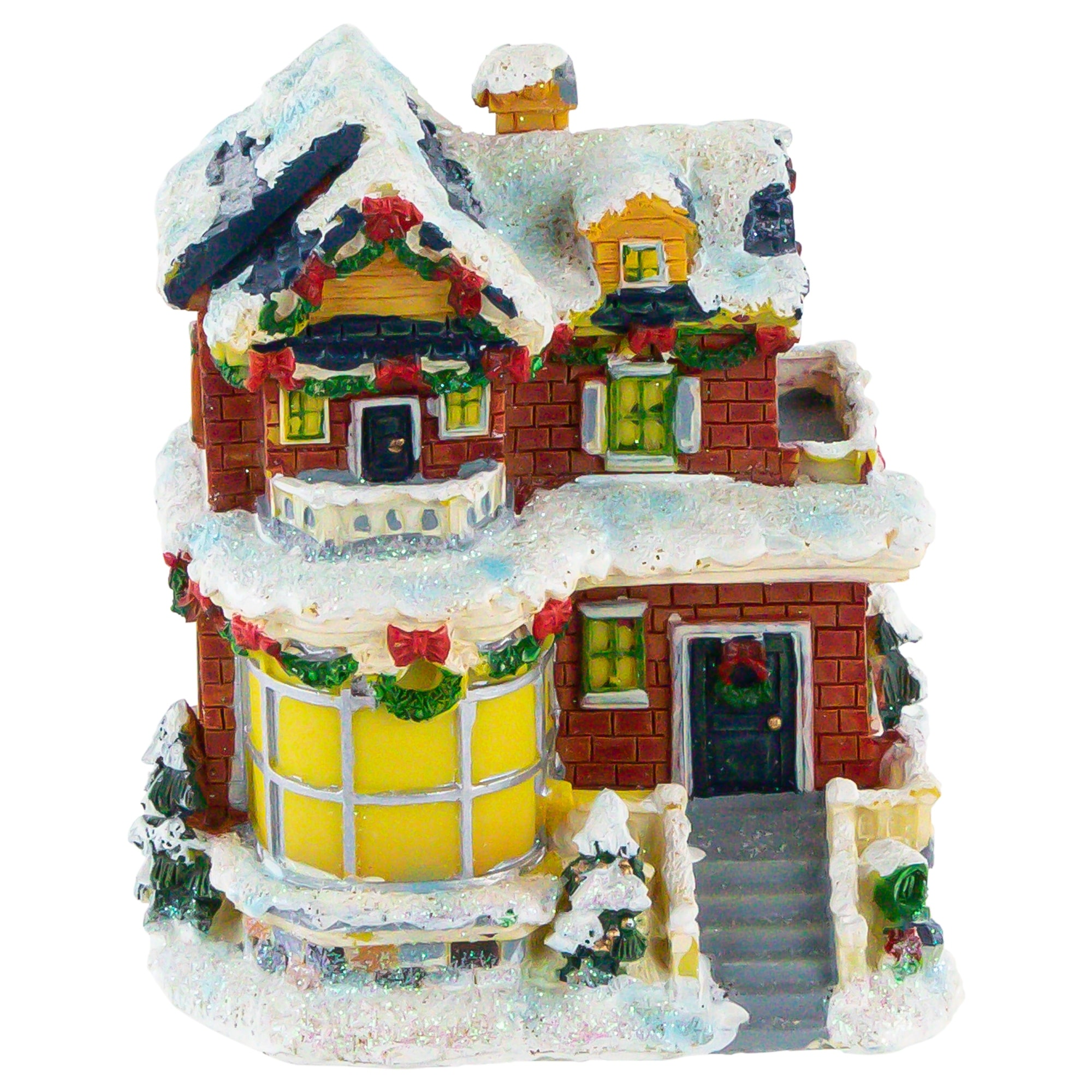 Two Story Snowy House Garland Wreaths Christmas Village Decoration 4"