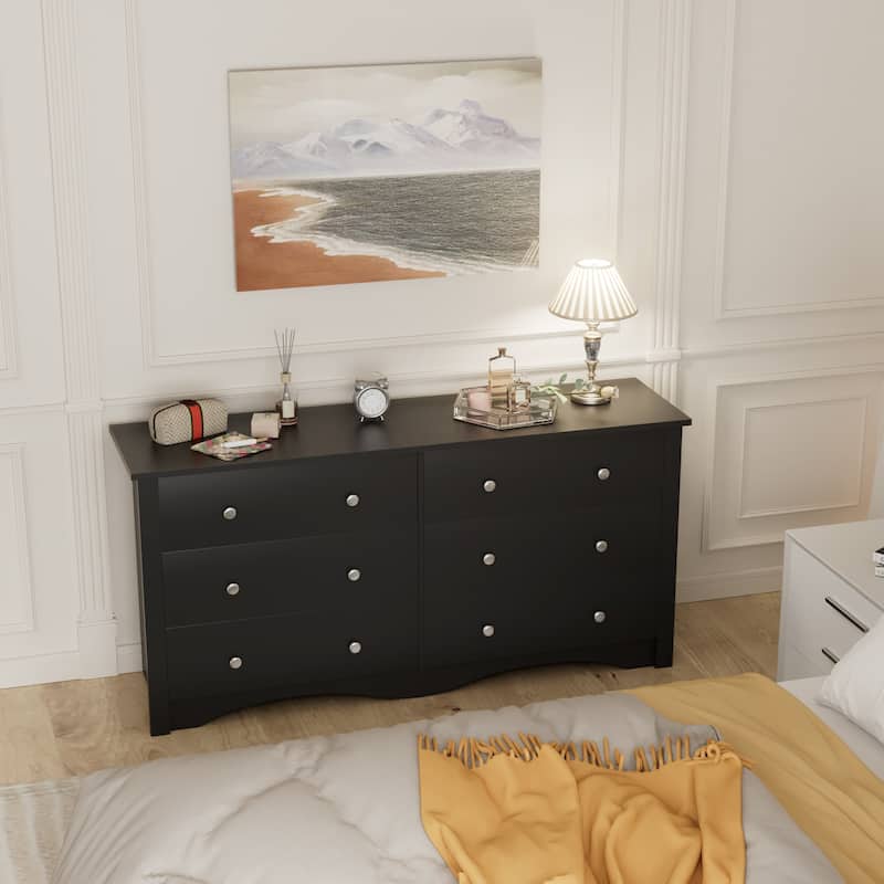 Furniwell 6 Drawer Double Dresser, Modern Wood Chest of Drawer for Living Room Bedroom