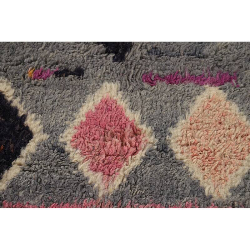 Grey Geometric Plush Moroccan Oriental Rug Hand-Knotted Wool Carpet - 6'1" x 9'5"