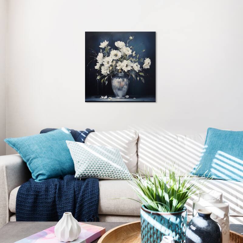 Wynwood Studio Canvas Floral and Botanical Bouquet in Gray Setting White and Silver Traditional Wall Art Canvas Print - 20 x 20