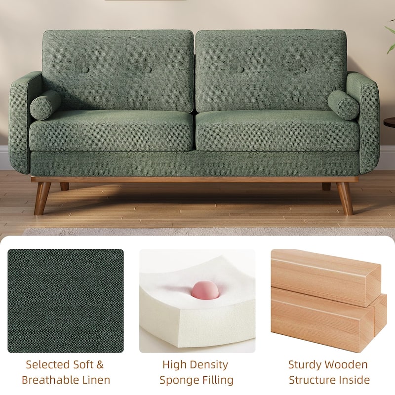 64" Loveseat Sofa, Mid Century Modern Couch Comfy Love Seat Couches for Living Room