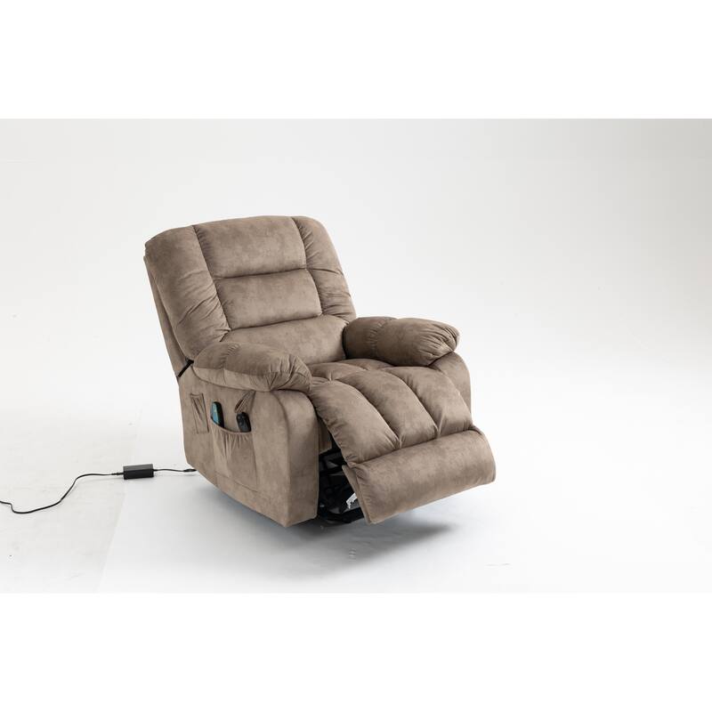 Power Lift Recliner Chair with Massage & Heat, Velvet Upholstered Electric Recliner, Lounge Sofa Chair with Side Pockets