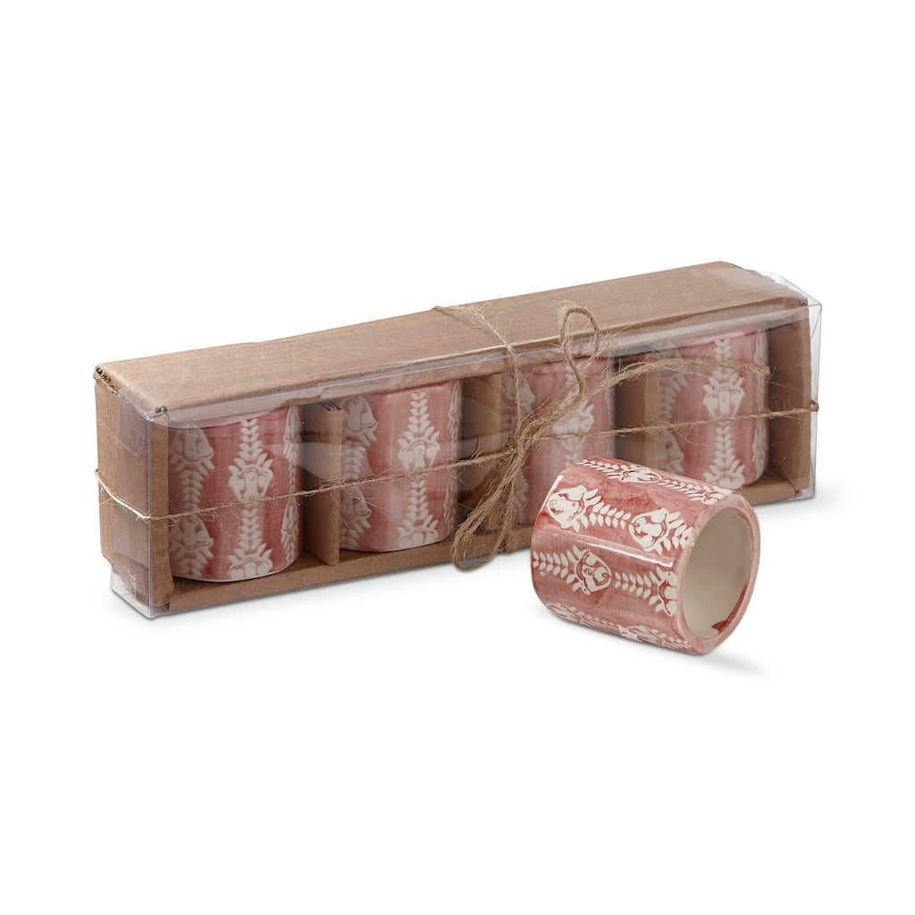 Bloom & Blossom Pink Stoneware Napkin Ring Set Of 4
