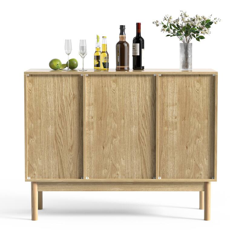 Anmytek Modern 2-Door Natural Oak Buffet Sideboard Wine Bar Cabinet with Drawer and Wine Rack - 43.3"W x 15.7"D x 34"H