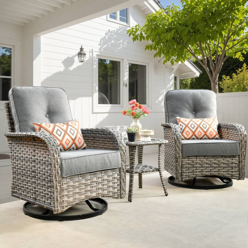 HOOOWOOO 3-piece Outdoor Patio Wicker Rattan High Back Swivel Chair Set - Dark Grey