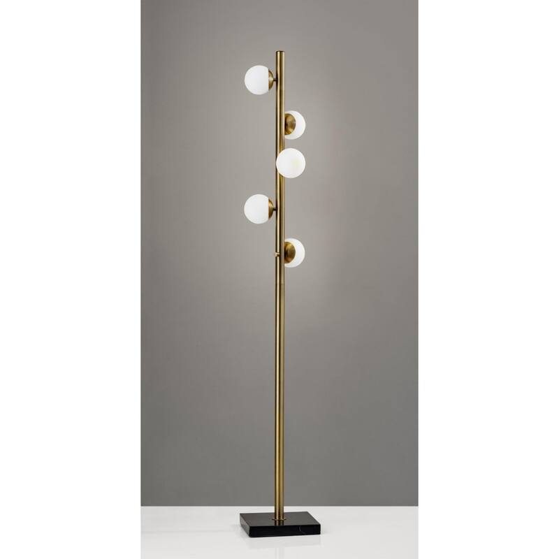 65-Inch Brass LED Floor Lamp with White Glass Shade and Black Base Rotary Switch Plug-In for Home Decor - 65”H x 10”W x 10”D
