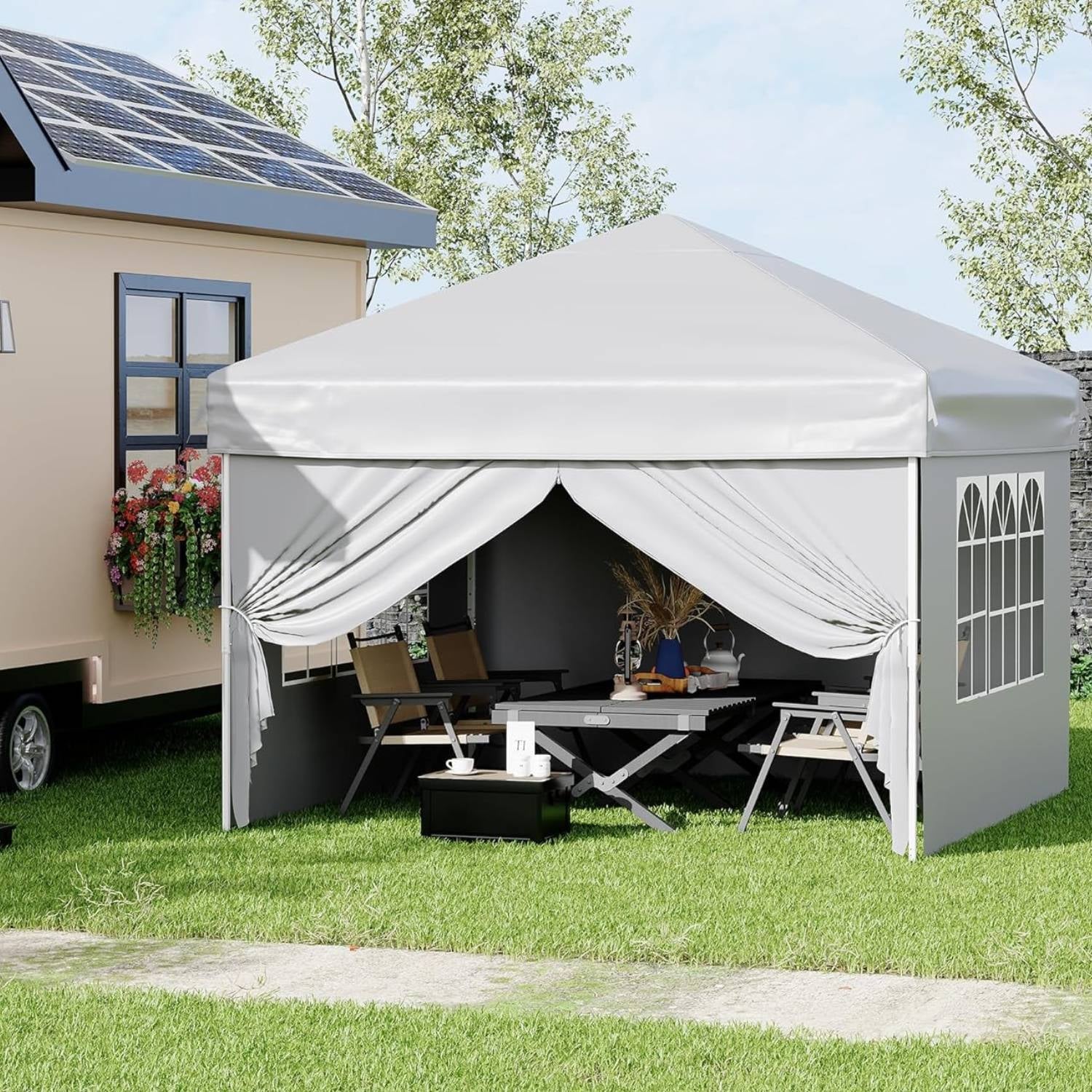 Instant Setup Portable Outdoor 10x10 Pop Up Canopy Tent with 4 Waterproof Sidewalls