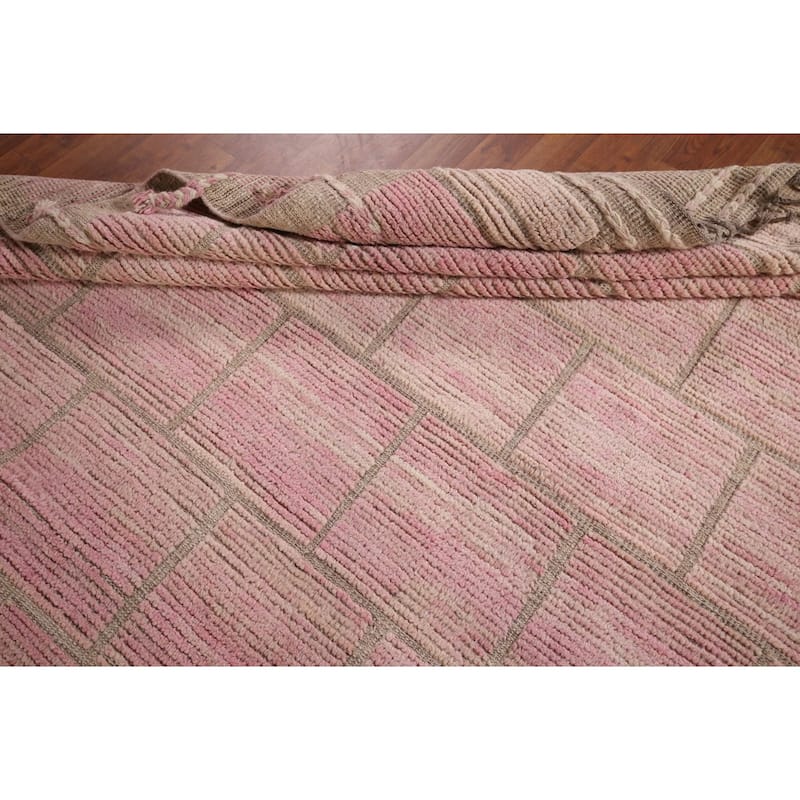 Pink Moroccan Area Rug Handmade Wool Carpet - 9'0"x 12'6"