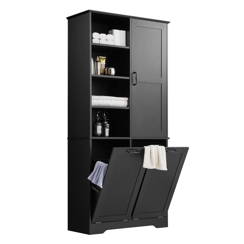 Bathroom Storage Cabinet with Doors, Drawers & Tilt-Out Laundry Hamper