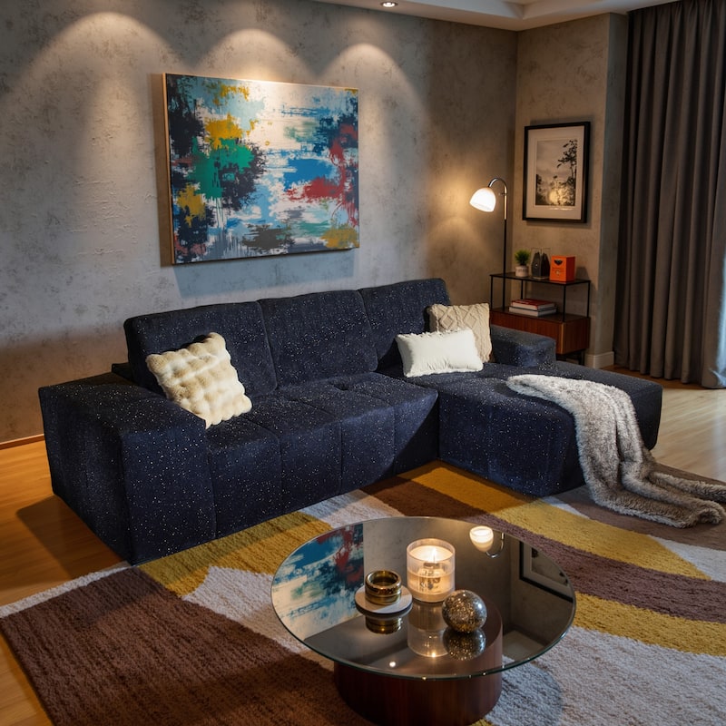 XIZZI Modular Sectional Sofa with L-Shape Chaise - Blue - Right Facing