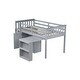 preview thumbnail 22 of 21, Twin Loft Bed with Pull-Out Desk, Built-in Cabinets, Drawers, Shelves, and Safety Guardrail, Solid Rubber Wood Frame with Ladder