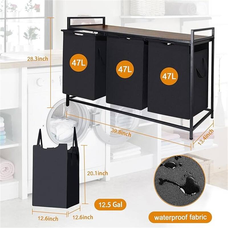Laundry Hamper with Removable Large Bags, 12.5 Gal 142LCapacity - 39.8"L x 13.4"W x 28.3"H
