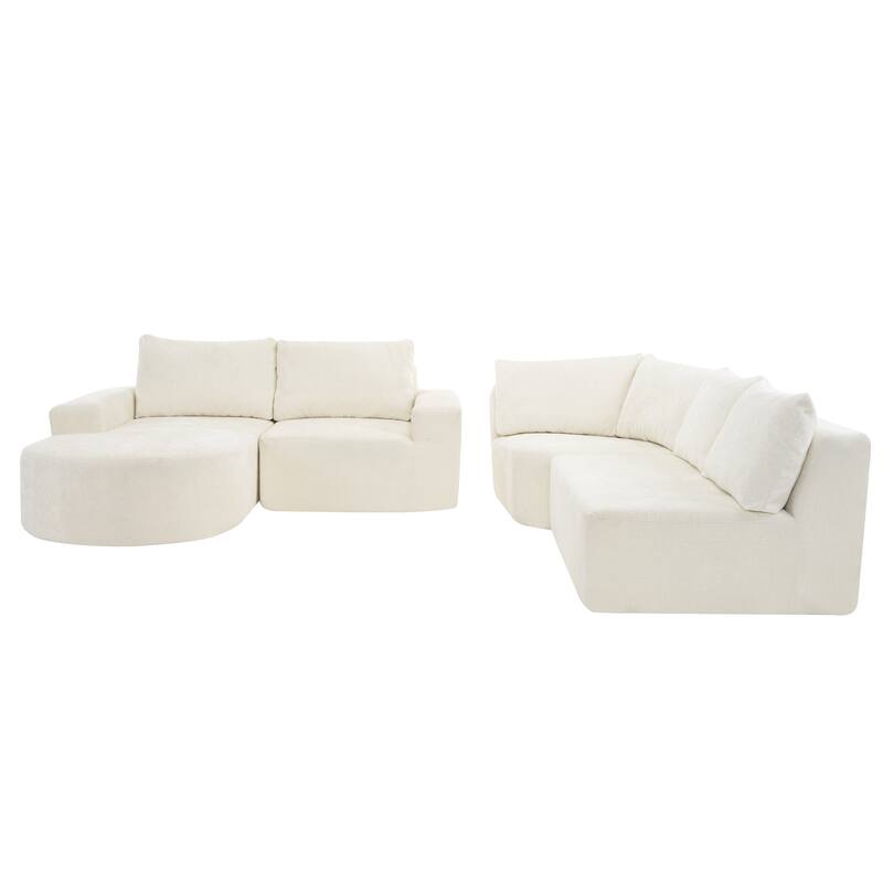 Chenille U-shaped Sofa, Cloud Sectional Sofa Set Upholstered Deep Seat Couches with 6 Pillow Recliner Sofa for Living Room