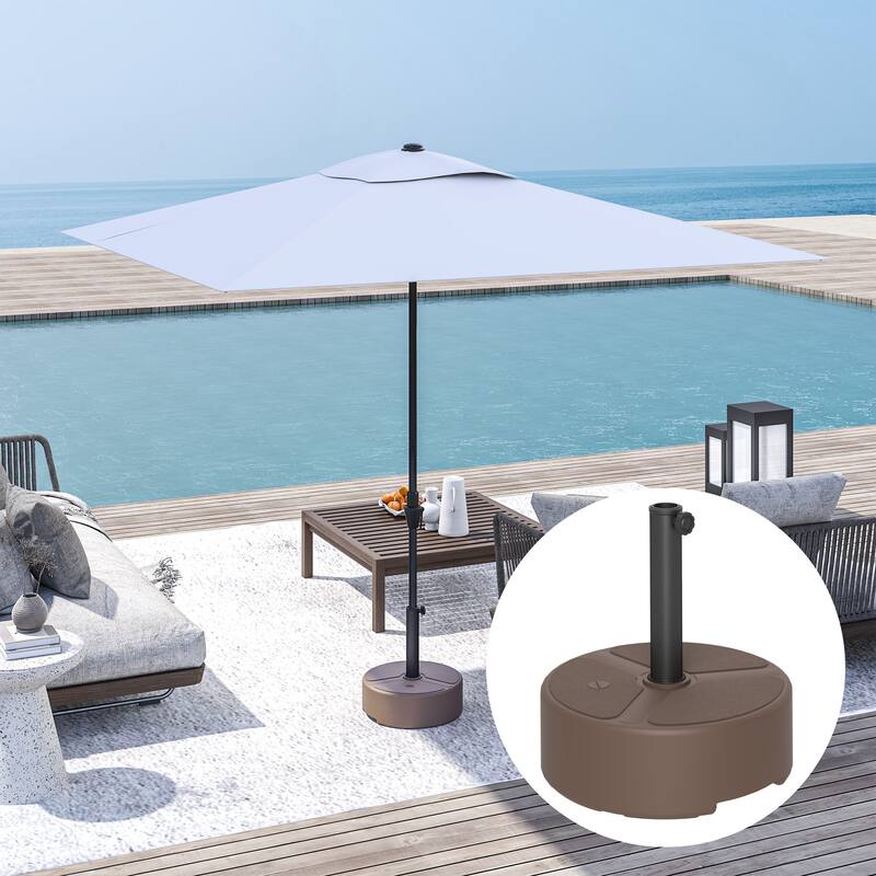 Outsunny Brown HDPE & Metal Umbrella Base Fits 1.5"–1.9" Poles, Up to 9.2’ Diameter, Sand/Water Fillable - Φ17.7" x 12.8" H