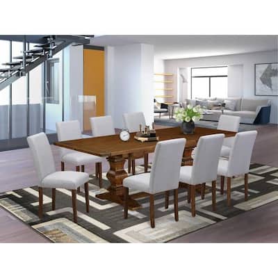 Classic 9-Piece Dining Set - Table & 8 Chairs - Linen Fabric - Mid-Century Style - 92