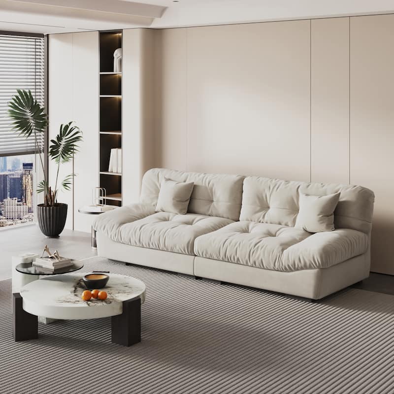 105'' Modern Sanded Velvet Cloud Loveseat Sofa Sectional Couch for Living Room - Beige