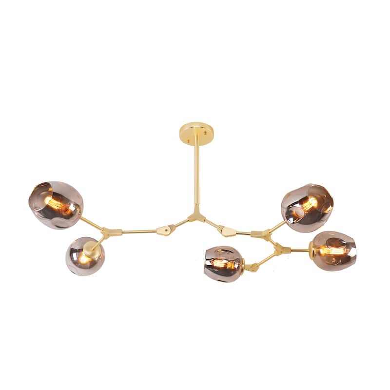 Adjustable Chandelier Pendant, Gold Chandelier with Smoked Glass Shades