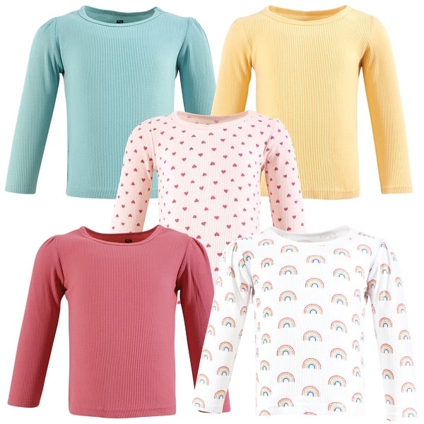 slide 1 of 1, Hudson Baby Infant Girl Thermal Long Sleeve Tees 5pk, Creative Rainbows 6-12 Months - Creative Rainbows