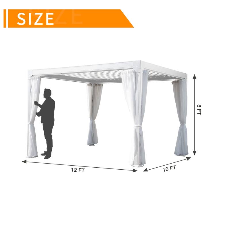 Cozywor Adjustable Louvered Roof Aluminum Pergola with Net Curtain