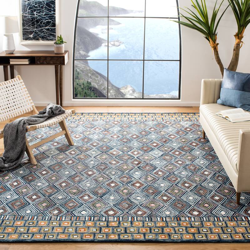 SAFAVIEH Handmade Aspen Tahereh Bohemian & Eclectic Tribal Wool - 9' x 12' - Blue/Gold - Rectangle