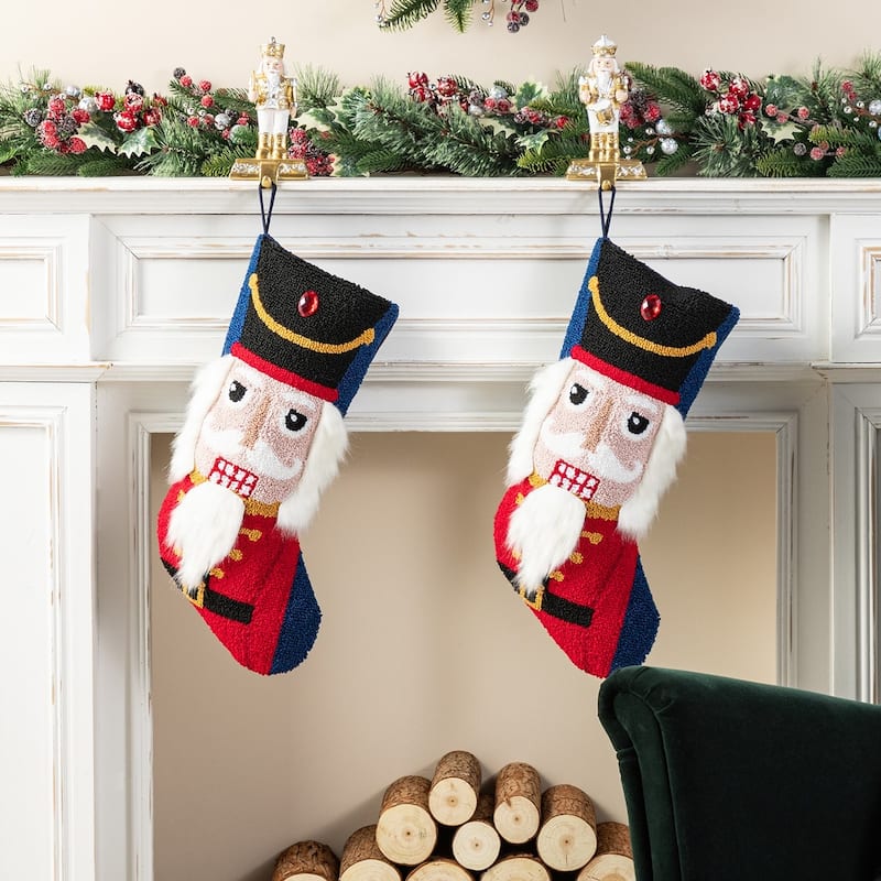 Glitzhome 20.5"L Santa Snowman Nutcracker Hooked Christmas Stocking