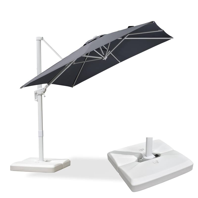PURPLE LEAF 8 ft White Cantilever Patio Umbrella With Base - Light Grey