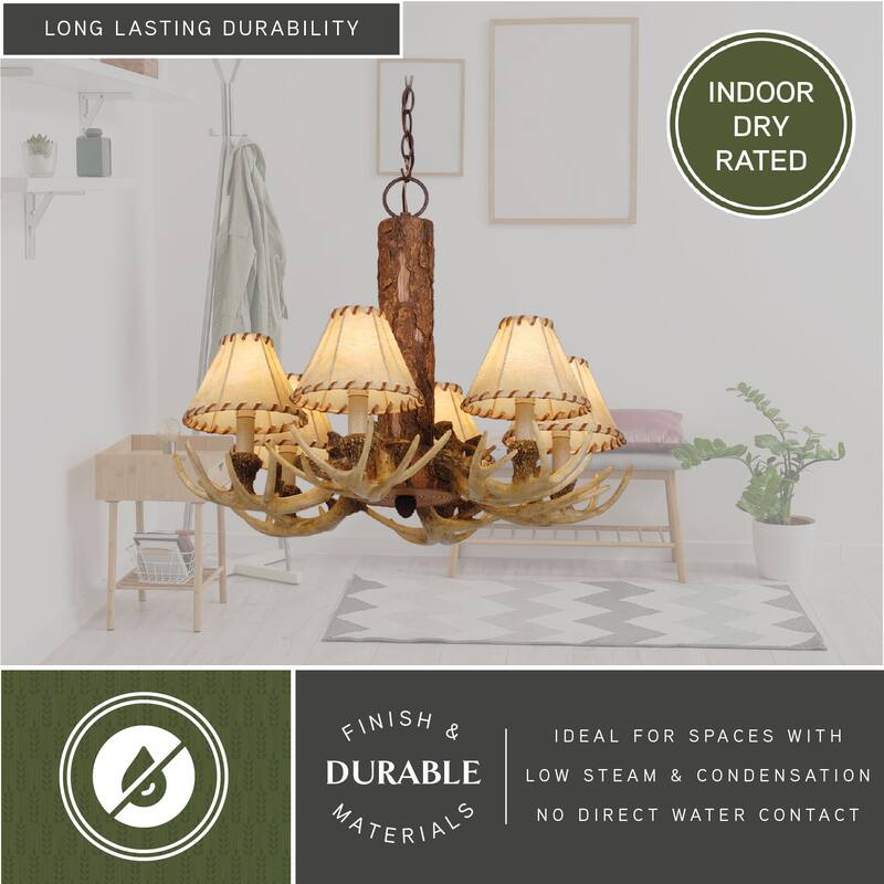 Lodge 6 Light Cream Rustic Antler Chandelier - 22-in W x 18-in H x 22-in D
