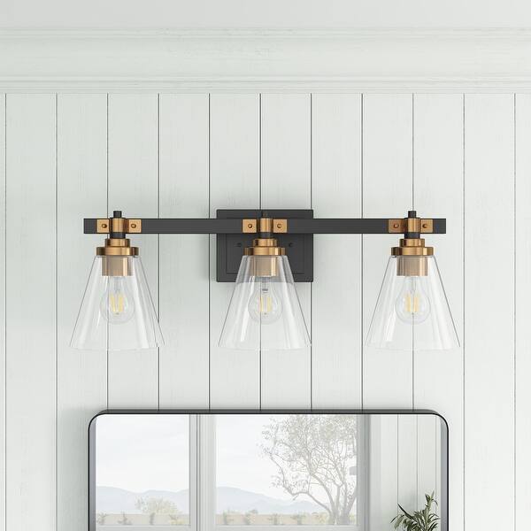3-light Black and Brass Bathroom Vanity Light Fixture Above Mirror with ...