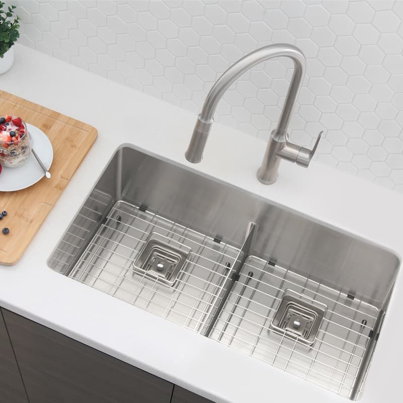 Undermount 33" Stainless Steel Double-Bowl Kitchen Sink Handmade - 33" x 18" x 10"