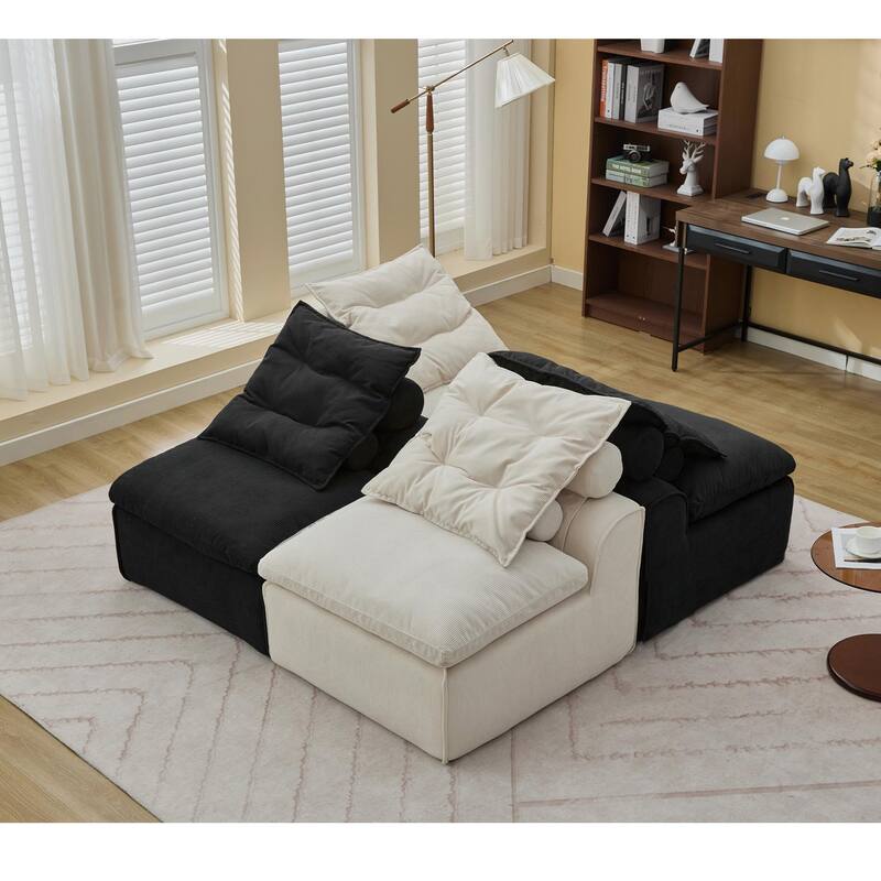 99" Modular Corduroy Sectional Sofa with 8 Pillows & Armless Design
