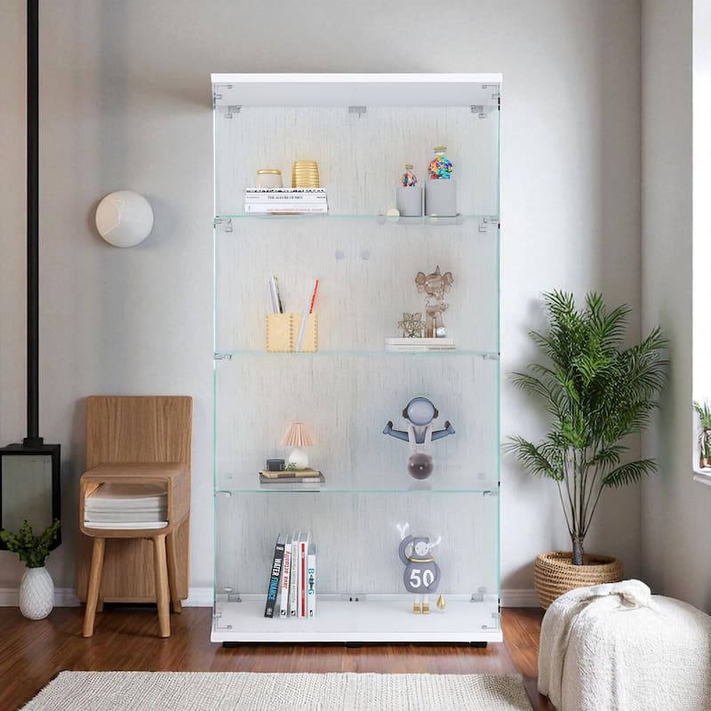 4 Shelves Glass Display Cabinet Door Curio Bookshelf for Home,Office